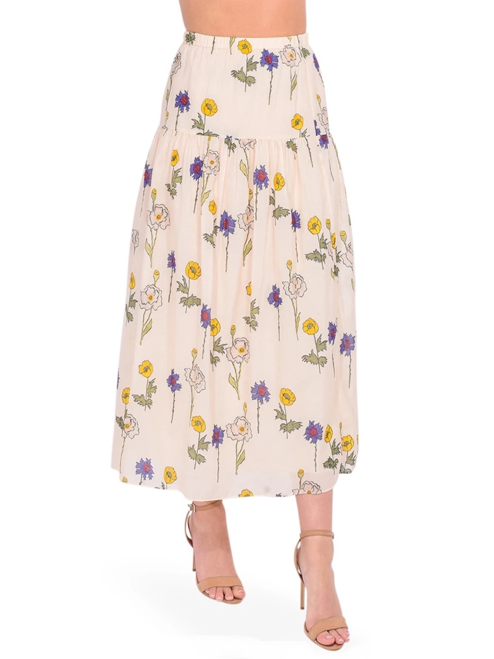 NWT RHODE Ariella Cream Floral Midi Skirt